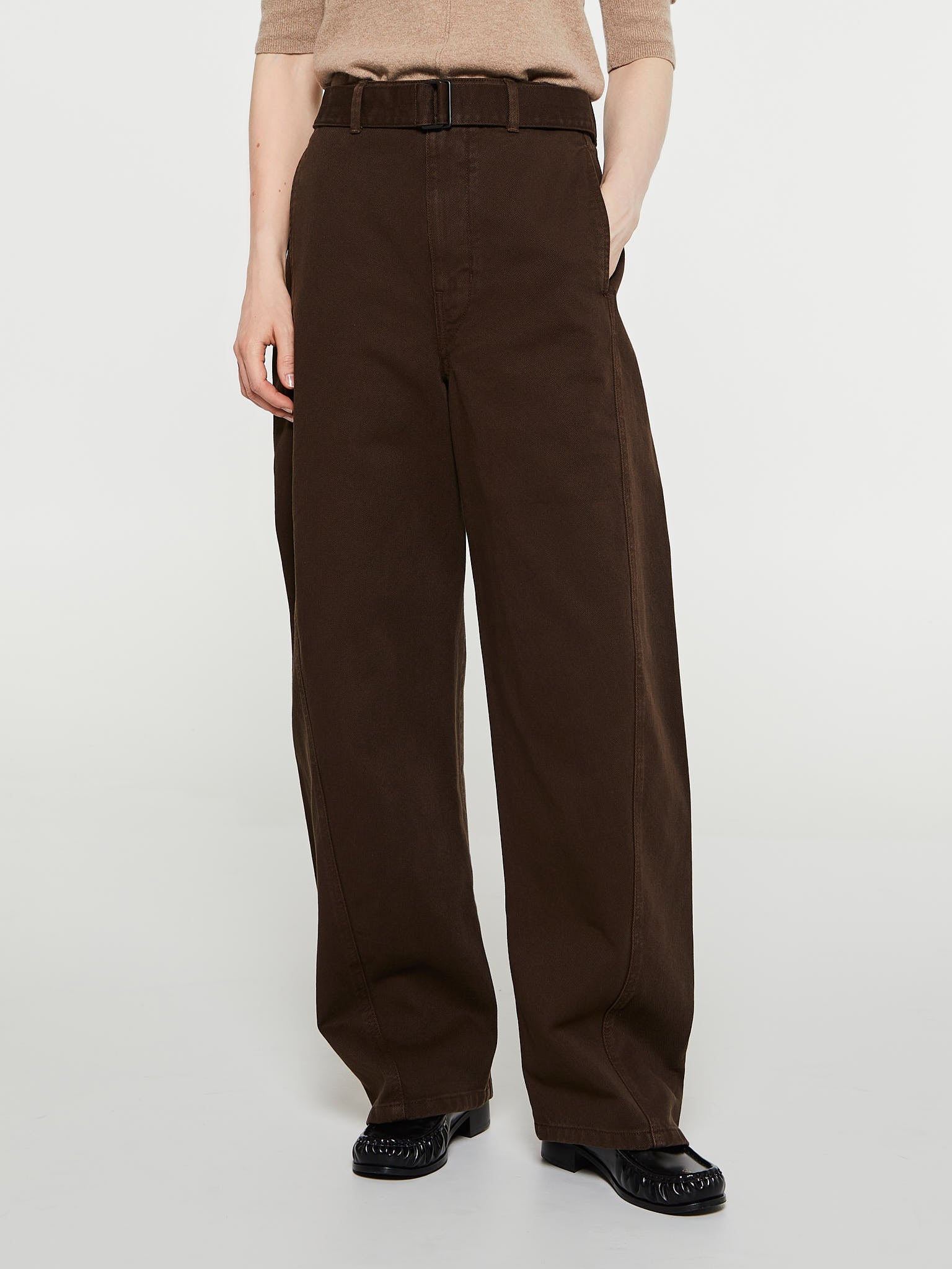 Twisted Belted Pants in Dark Brown