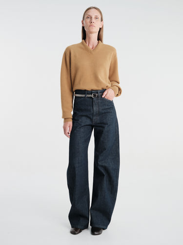 Lemaire - High Waisted Curved Pants in Denim Indigo