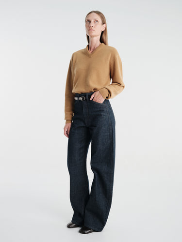 Lemaire - High Waisted Curved Pants in Denim Indigo
