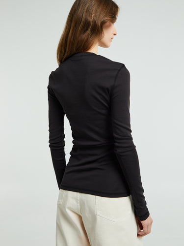 Lemaire - Rib Long Sleeve T-Shirt in Squid Ink