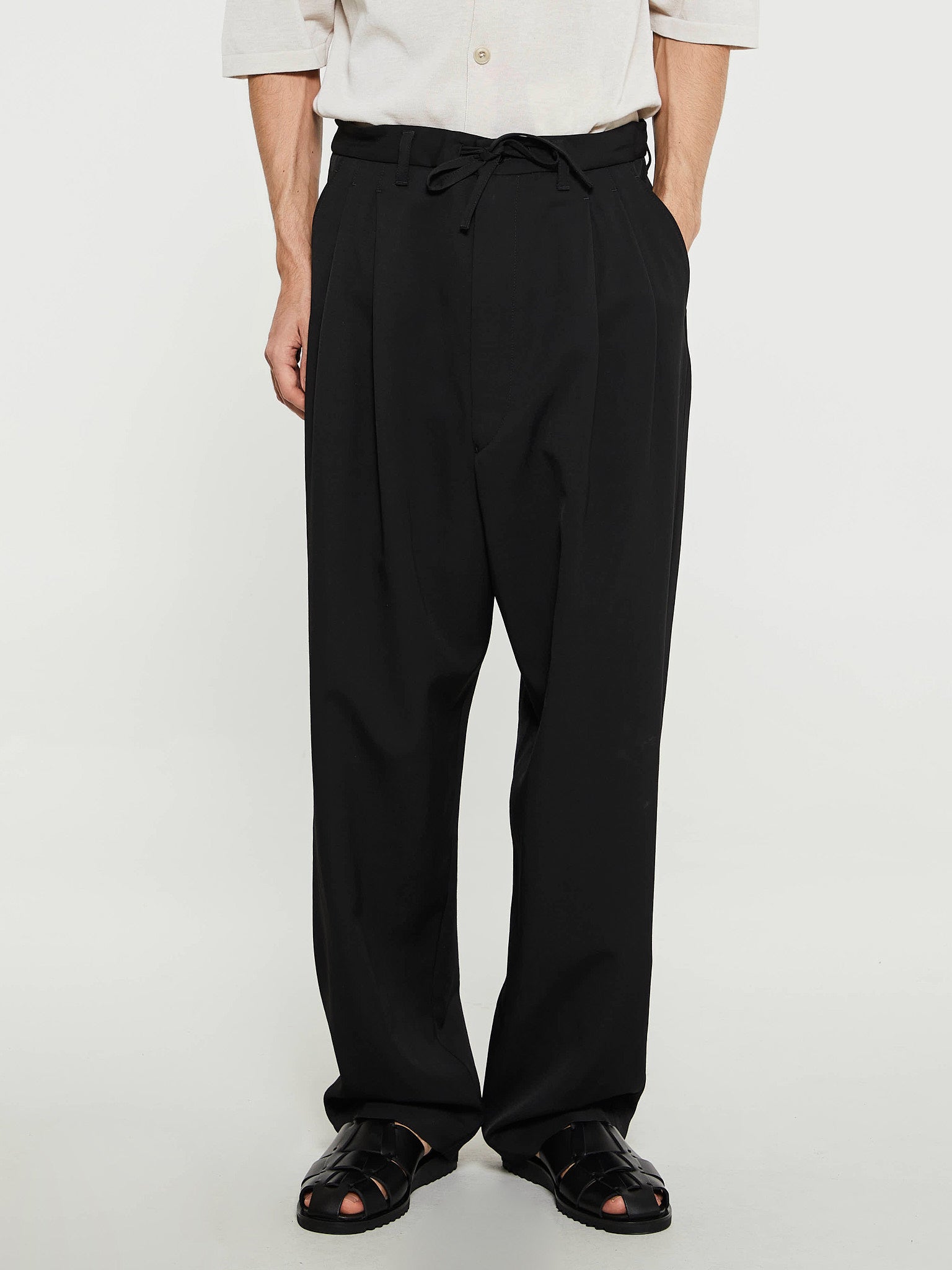 Lemaire - Drawstring Pleated Pants in Black