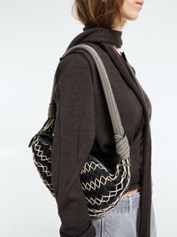 Lemaire - Fortune Croissant Filt Bag in Chevron Light Beige and Black