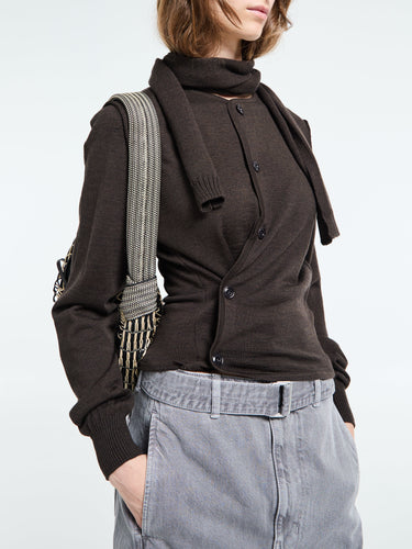 Lemaire - Twisted Cardigan With Scarf in Dark Cacao