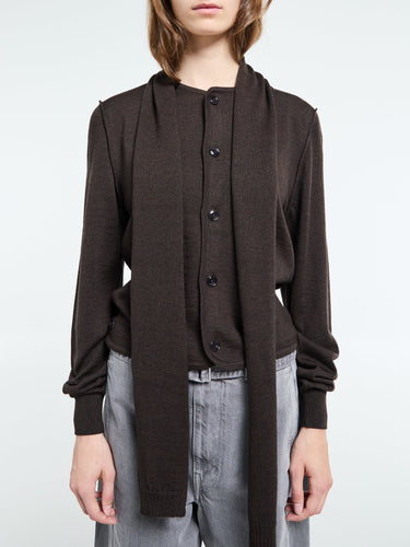 Lemaire - Twisted Cardigan With Scarf in Dark Cacao