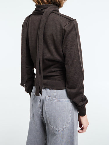 Lemaire - Twisted Cardigan With Scarf in Dark Cacao