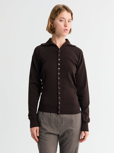 Lemaire - Buttoned Fitted Cardigan in Aubergine