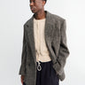 Lemaire - Short Double Breasted Coat in Black and Beige Melange