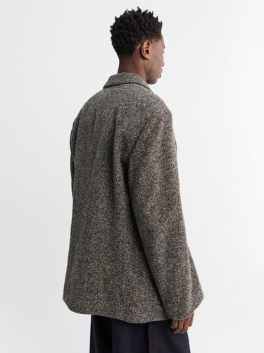 Lemaire - Short Double Breasted Coat in Black and Beige Melange