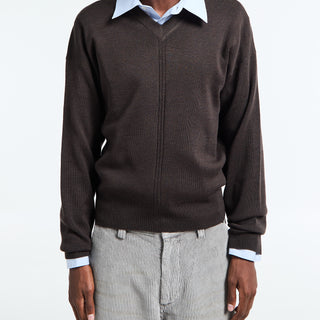 Lemaire - V-Neck Sweater in Dark Cacao