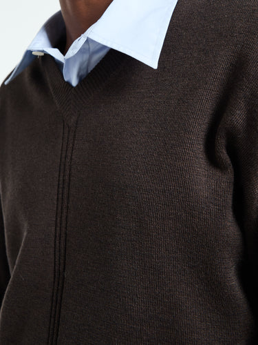 Lemaire - V-Neck Sweater in Dark Cacao