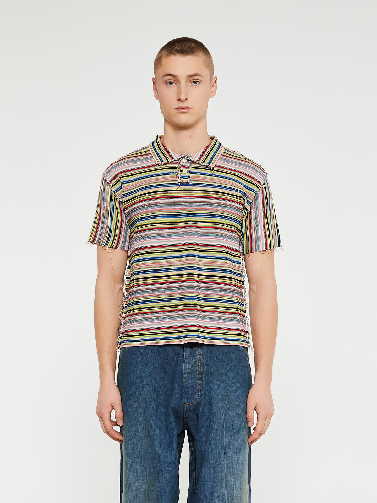 Maison Margiela - Knit Polo Shirt in Stripes