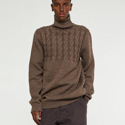 High-Neck Virgin Wool Sweater in Brown