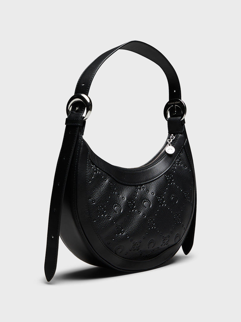 Moonogram Embossed Leather Eclips Bag in Black