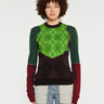 Marine Serre - Regenerated Lozenge Knit Crewneck Pullover in Green and Brown