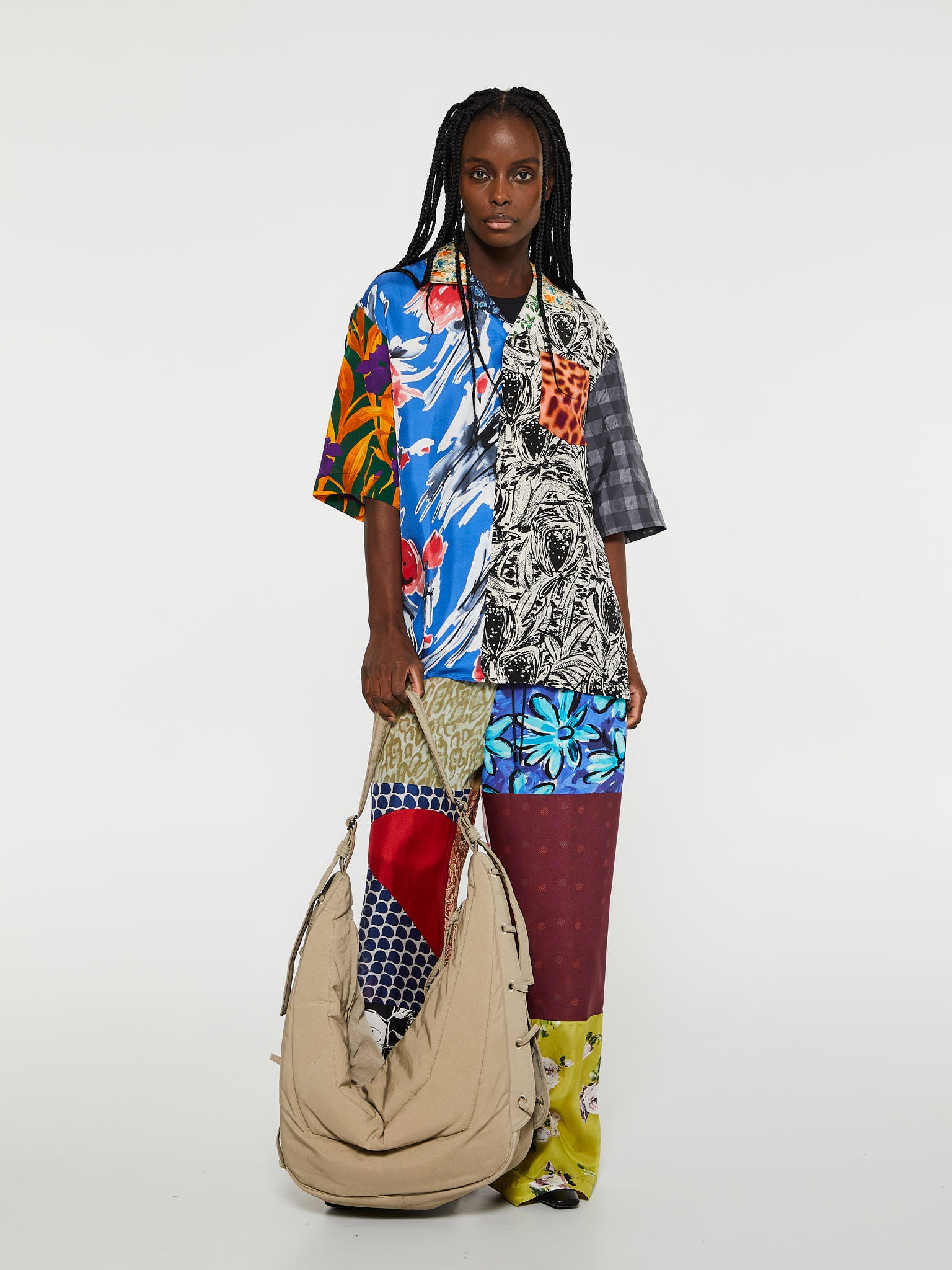Regenerated Silk Scarves Bowling Shirt in Multi