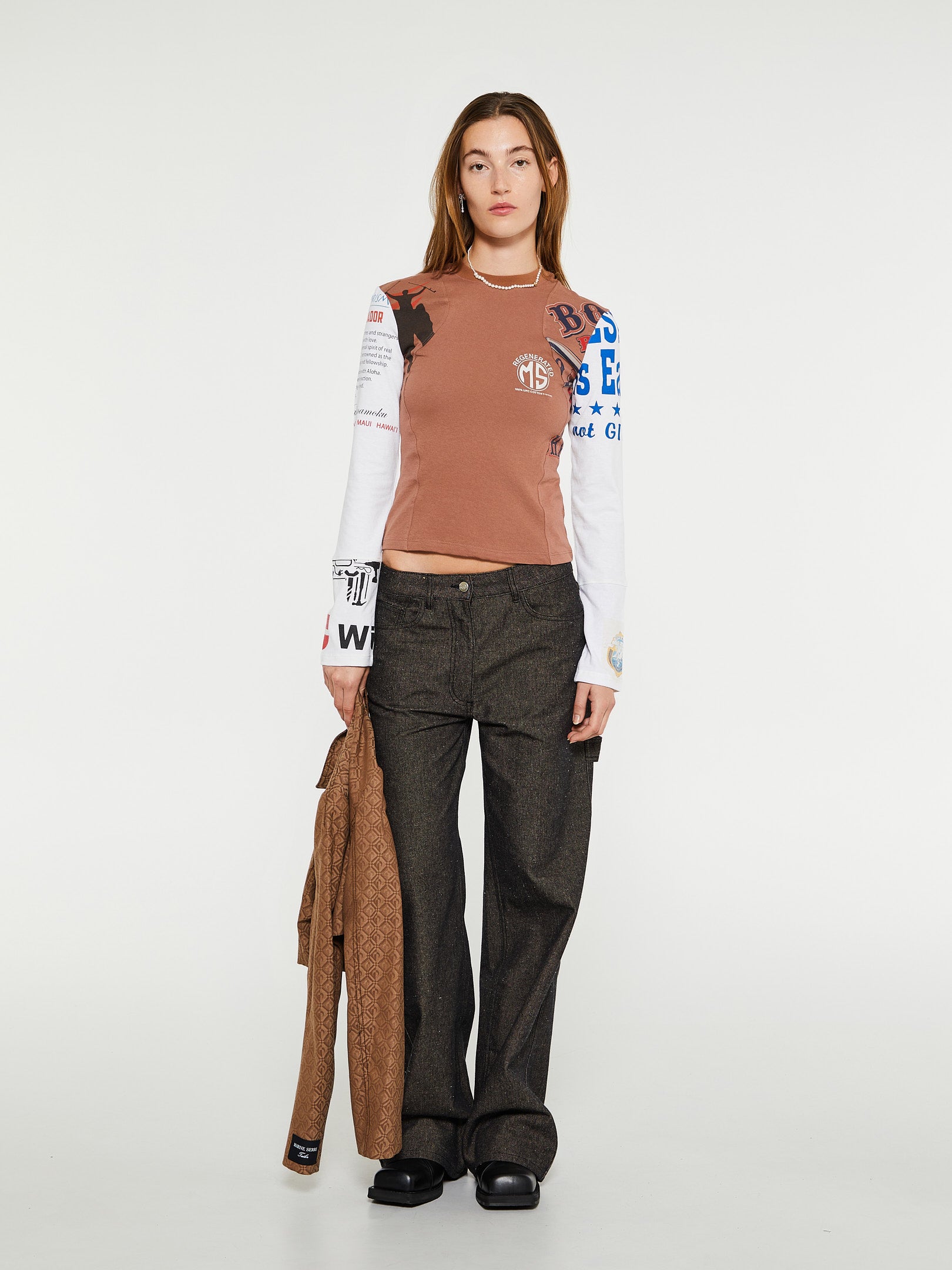 Regenerated Graphic Patchwork T-Shirt in Brown