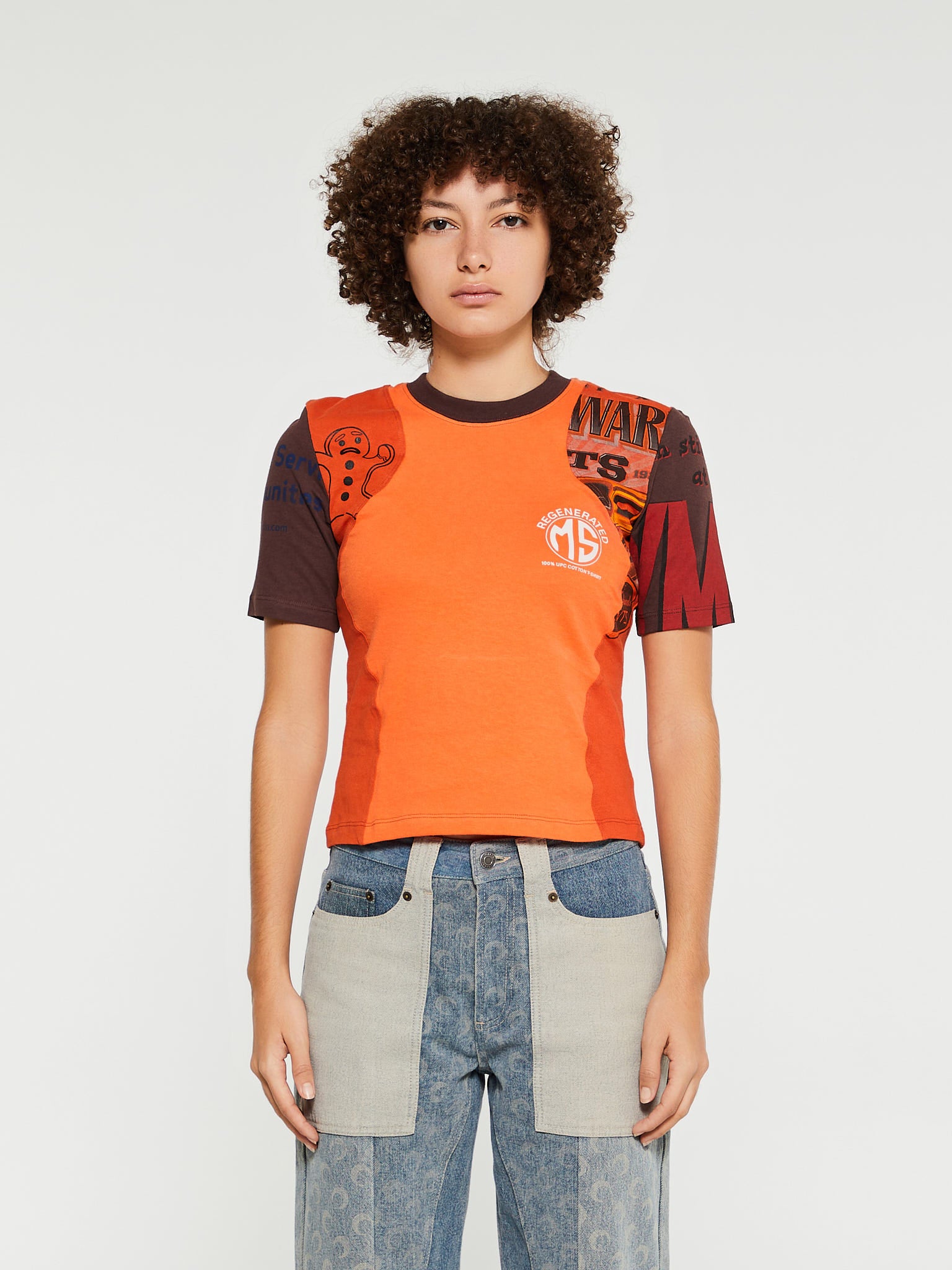 Marine Serre - Regenerated Graphic Patchwork T-Shirt in Orange