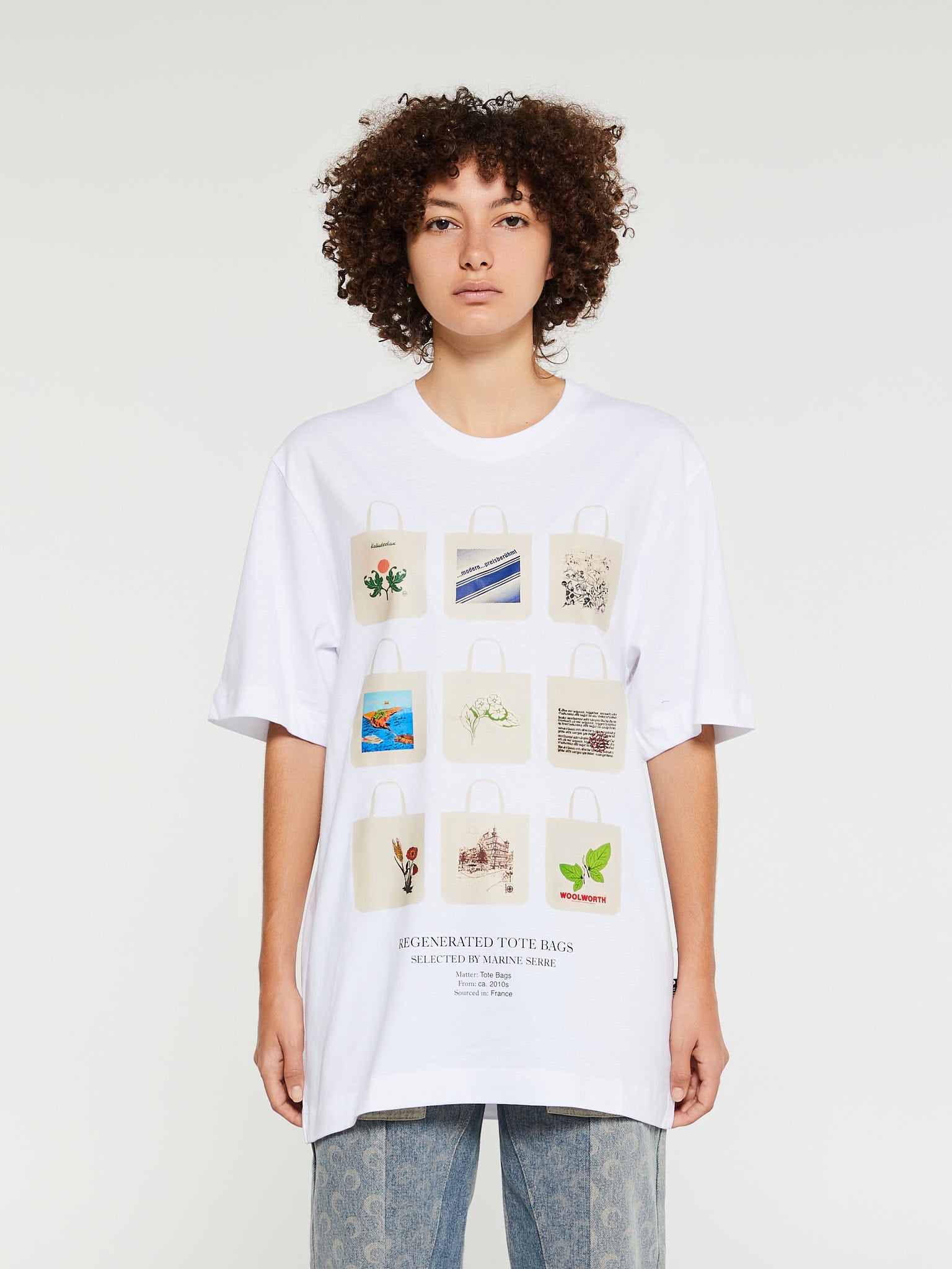 Marine Serre - Tote Bag Logo Print Organic Cotton T-Shirt in White