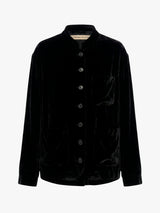 Meta Campania Collective - Julian Stand Collar Multi-Button Velvet Shirt Jacket in Black-Italian Velvet