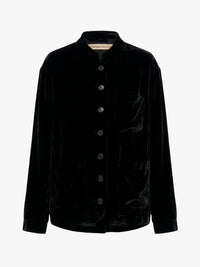 Meta Campania Collective - Julian Stand Collar Multi-Button Velvet Shirt Jacket in Black-Italian Velvet