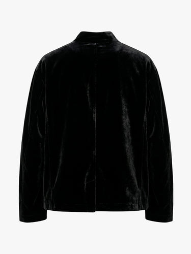 Meta Campania Collective - Julian Stand Collar Multi-Button Velvet Shirt Jacket in Black-Italian Velvet