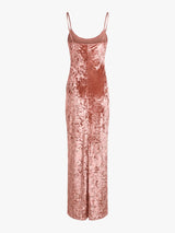 Meta Campania Collective - Alma Long Crushed Velvet Slip Dress in Dusty Rose-Italian