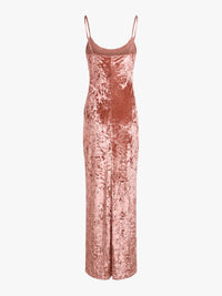 Meta Campania Collective - Alma Long Crushed Velvet Slip Dress in Dusty Rose-Italian