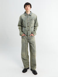 Meta Campania Collective - Bill Cropped Teawash Denim Workwear Jacket in Blue Teawash