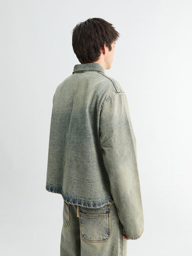 Meta Campania Collective - Bill Cropped Teawash Denim Workwear Jacket in Blue Teawash