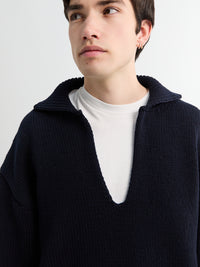 Meta Campania Collective - Ivan Chunky Cotton Rib Knit Fisherman Sweater in Midnight Blue