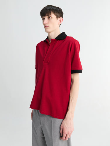 Meta Campania Collective - Vic No-Button Piquet Polo in Red