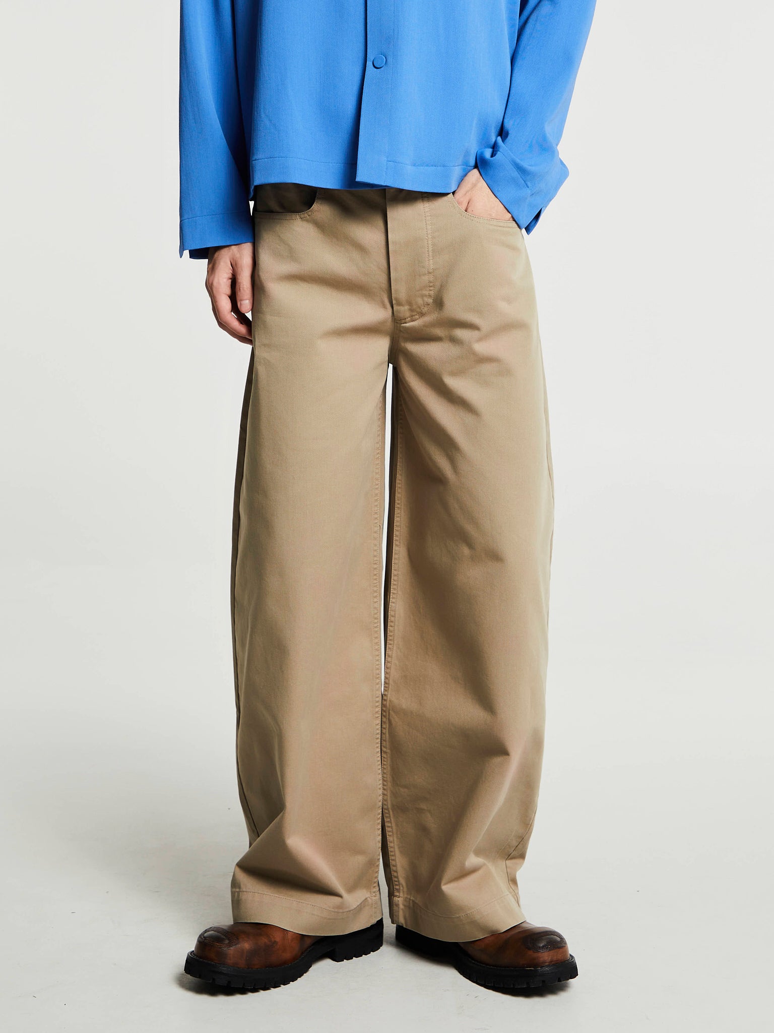 Meta Campania Collective - Egon Wide-Leg Washed Midweight Cotton Trousers in Beige