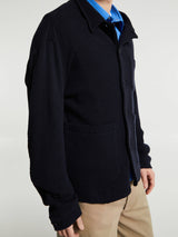 Meta Campania Collective - Julian Unlined Cashmere Silk Cotton Knit Jacket in Midnight Blue