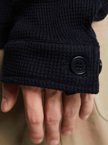 Meta Campania Collective - Julian Unlined Cashmere Silk Cotton Knit Jacket in Midnight Blue