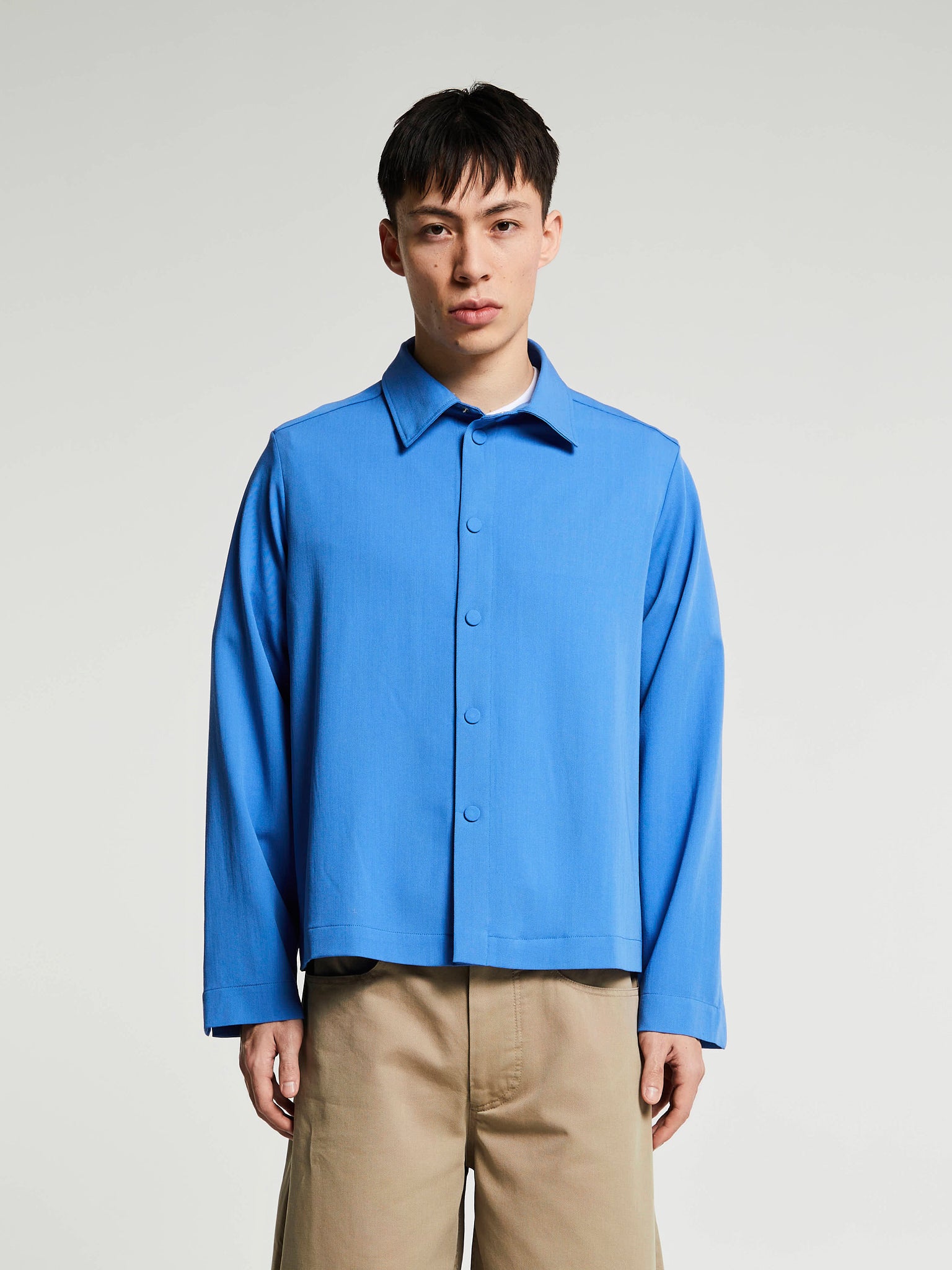 Meta Campania Collective - Alton Classic Boxy Tropical Wool Twill Shirt in Meta Blue