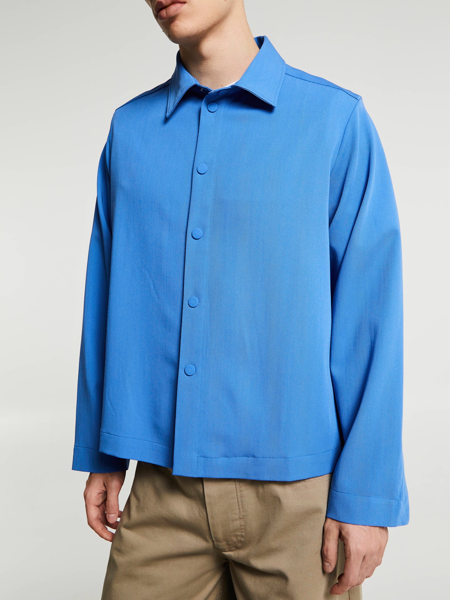 Meta Campania Collective - Alton Classic Boxy Tropical Wool Twill Shirt in Meta Blue