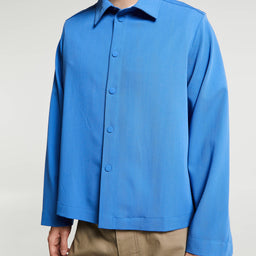 Meta Campania Collective - Alton Classic Boxy Tropical Wool Twill Shirt in Meta Blue