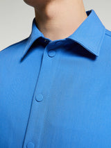 Meta Campania Collective - Alton Classic Boxy Tropical Wool Twill Shirt in Meta Blue