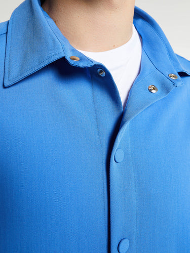 Meta Campania Collective - Alton Classic Boxy Tropical Wool Twill Shirt in Meta Blue