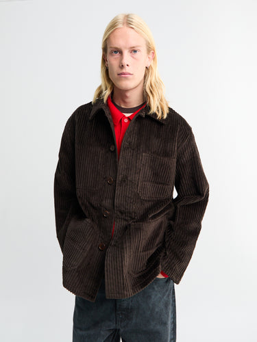 Meta Campania Collective - Bill Unlined Exaggerated Wale Cotton Corduroy Workwear Jacket in Dark Chocolate Brown