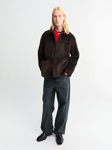 Meta Campania Collective - Bill Unlined Exaggerated Wale Cotton Corduroy Workwear Jacket in Dark Chocolate Brown