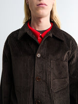 Meta Campania Collective - Bill Unlined Exaggerated Wale Cotton Corduroy Workwear Jacket in Dark Chocolate Brown