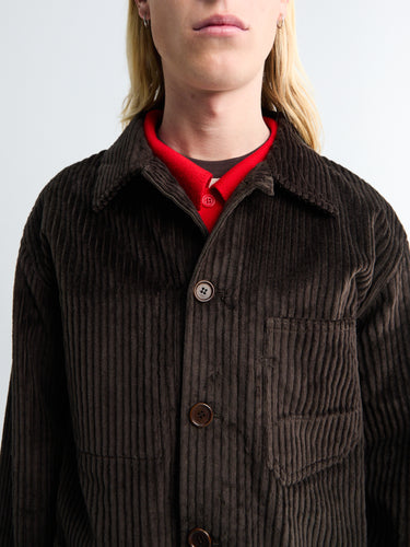 Meta Campania Collective - Bill Unlined Exaggerated Wale Cotton Corduroy Workwear Jacket in Dark Chocolate Brown