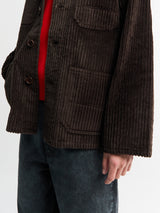 Meta Campania Collective - Bill Unlined Exaggerated Wale Cotton Corduroy Workwear Jacket in Dark Chocolate Brown