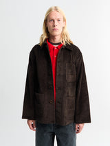 Meta Campania Collective - Bill Unlined Exaggerated Wale Cotton Corduroy Workwear Jacket in Dark Chocolate Brown