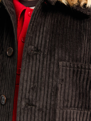 Meta Campania Collective - Bill Unlined Exaggerated Wale Cotton Corduroy Workwear Jacket in Dark Chocolate Brown