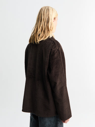 Meta Campania Collective - Bill Unlined Exaggerated Wale Cotton Corduroy Workwear Jacket in Dark Chocolate Brown