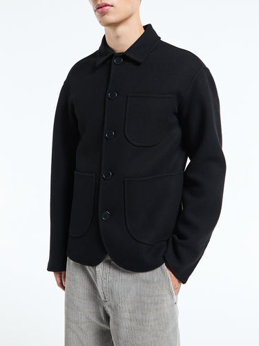 Meta Campania Collective - Julian Cuff Classic Unlined Boiled Wool Shirt Jacket in Black