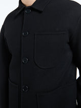 Meta Campania Collective - Julian Cuff Classic Unlined Boiled Wool Shirt Jacket in Black