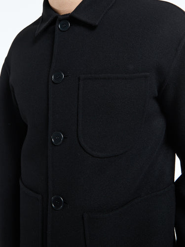 Meta Campania Collective - Julian Cuff Classic Unlined Boiled Wool Shirt Jacket in Black